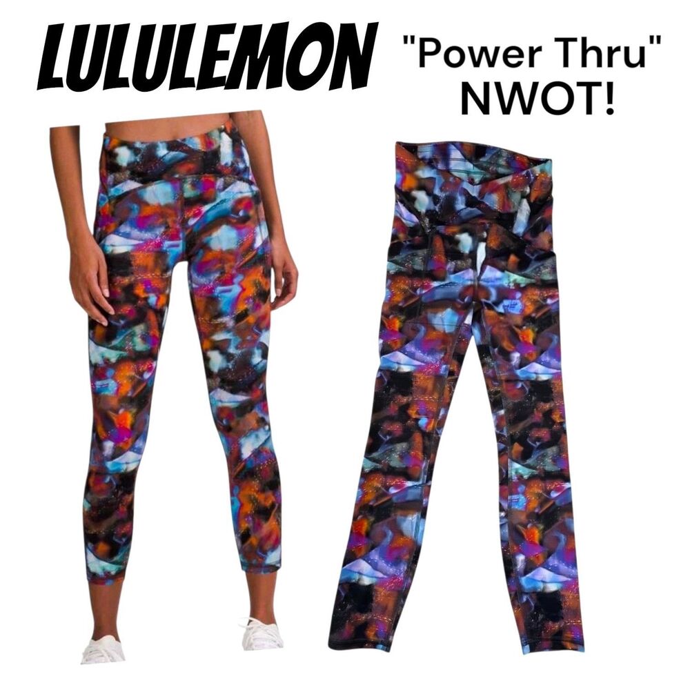 Lululemon Sz 0 NWOT Power Thru HR 25 Hydro Dynamic Multi Color LW5ED9S Tights